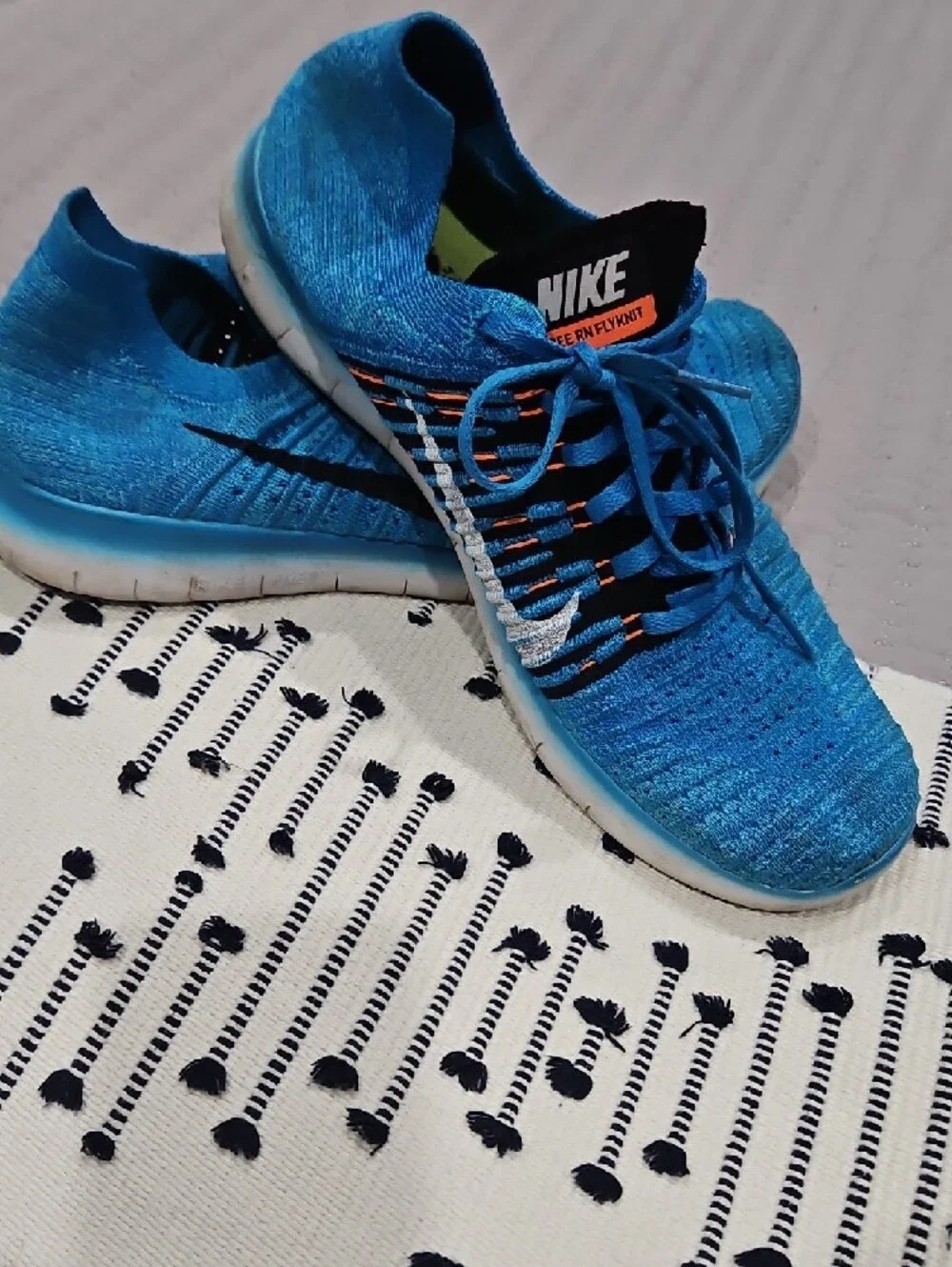 Nike Men's Flyknit Athletic Running Shoes - Blue with Black Accents